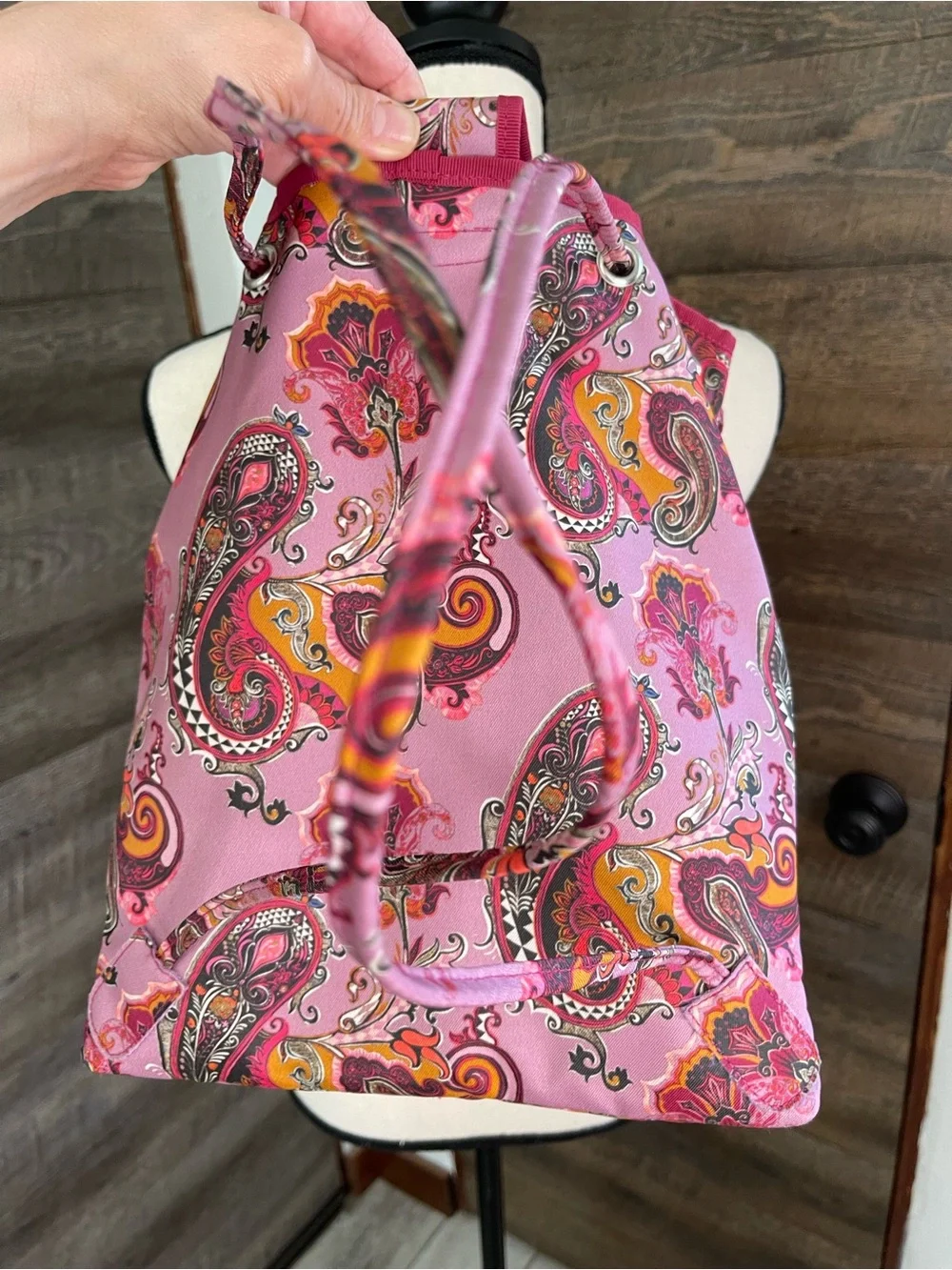 Etro Milano Pink, Red, Ochre, Multi Paisley Print Satin Backpack NWOT